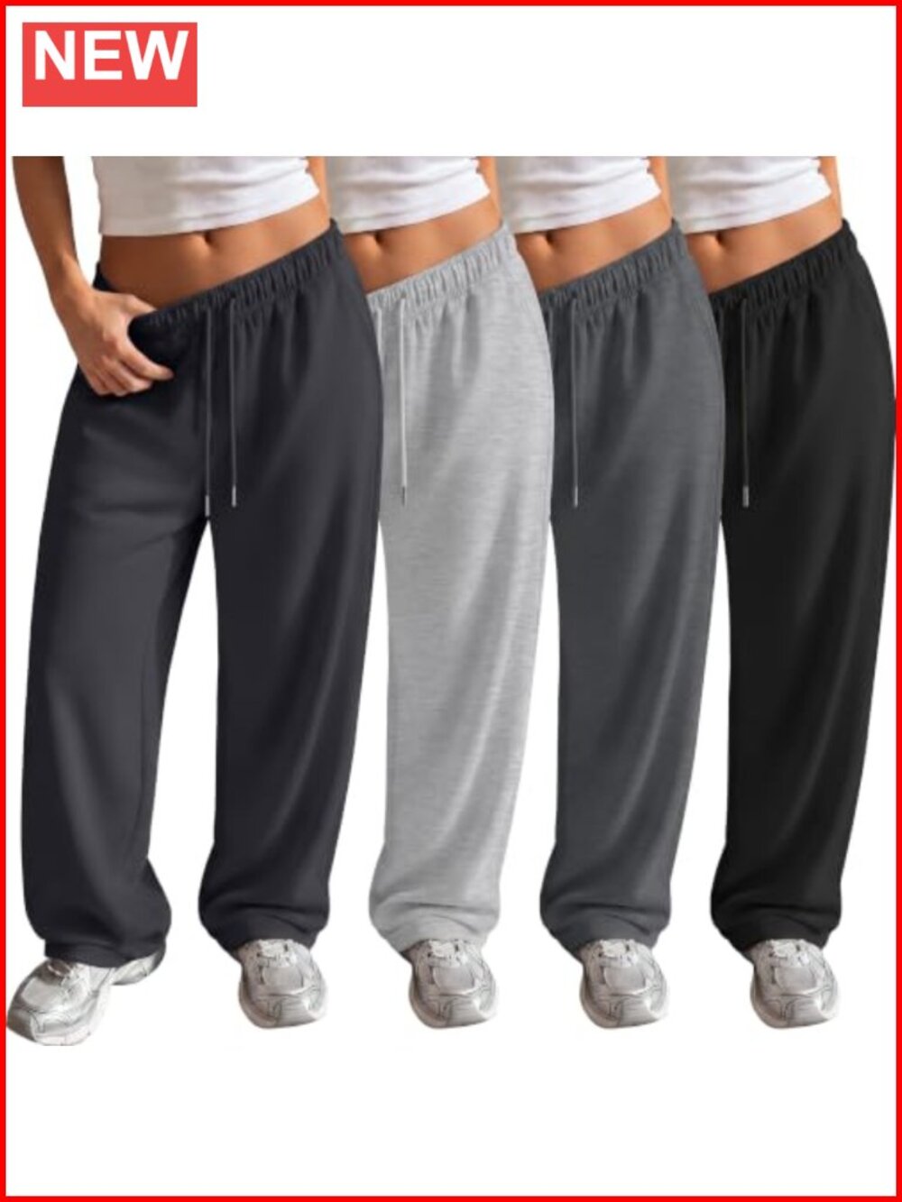 4 Pack Wide Leg Baggy Sweatpants 100% Polyester Low Rise Drawstring Pull On